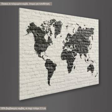 Canvas print  White Bricks Embed World Map Framed canvas View 1 2