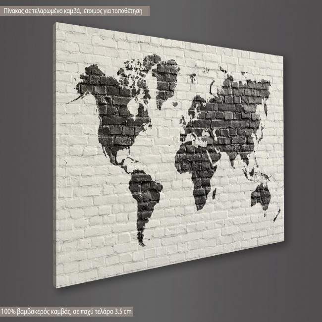 Canvas print  White Bricks Embed World Map, side