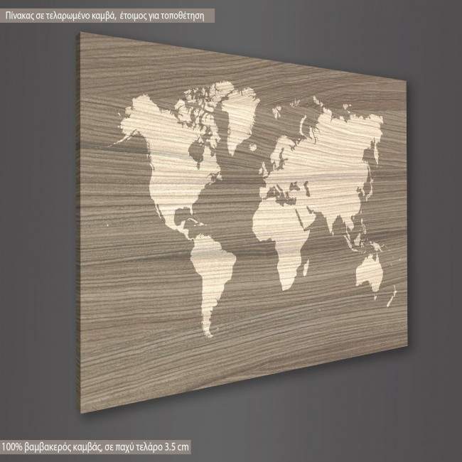 Canvas print Fine wood World Map, side