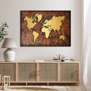 Πίνακας σε καμβά παγκόσμιος χάρτης rusty gold Καμβάς τελαρωμένος Όψη 1 2