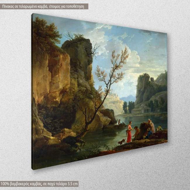 Canvas print A river with fishermen by C. J. Vernet, side