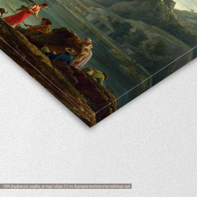 Canvas print A river with fishermen by C. J. Vernet, detail