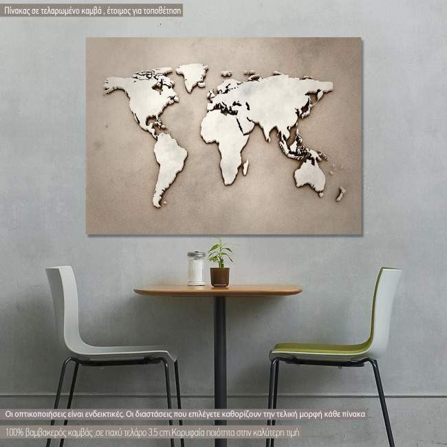 Πίνακας σε καμβά χάρτης παγκόσμιος, World map 3d illustration