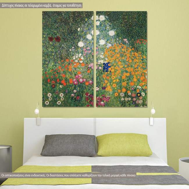 Πίνακας σε καμβά Flower garden, Klimt Gustav, δίπτυχος