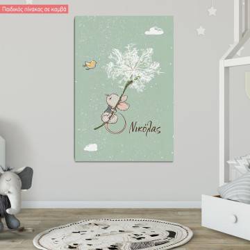 Kids canvas print Mouse with balloons at clouds