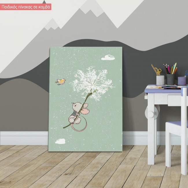 Kids canvas print Mouse with balloons at clouds
