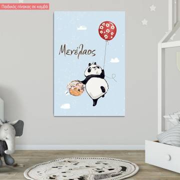 Kids canvas print Panda with balloons at clouds