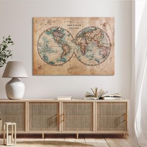 Πίνακας σε καμβά Old world map in hemispheres Καμβάς τελαρωμένος Όψη 1 2