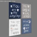 Kids canvas print You are my sunshine for boys,  and little elephantsfour panels