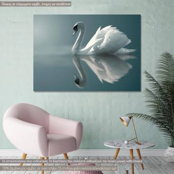 Πίνακας σε καμβά Κύκνος, Swan reflections