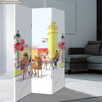 Room divider Fashion girls in the street cafe 160 x 180 cm (4 panels) View 1 2