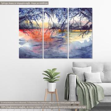 Πίνακας σε καμβά Watercolor evening sunset, τρίπτυχος