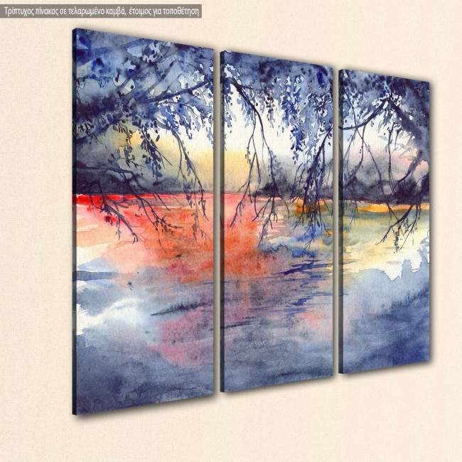 Canvas print Watercolor evening sunset,  3 panels, side