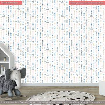 Wallpaper Tribal arrows, blue pink green pattern
