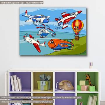 Πίνακας παιδικός σε καμβά Funny planes and aircraft