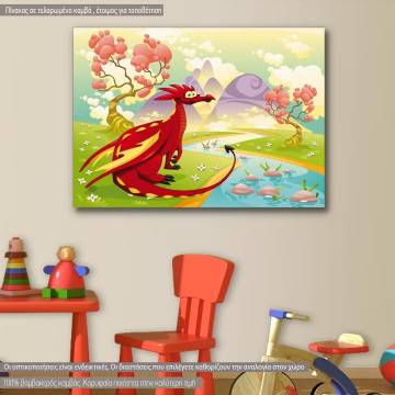 Πίνακας παιδικός σε καμβά Red dragon