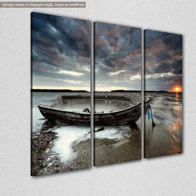 Canvas print Abandoned boat,  3 panels, side