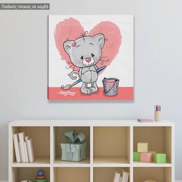 Kids canvas print Artist cat , heart