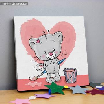 Kids canvas print Artist cat , heart 2