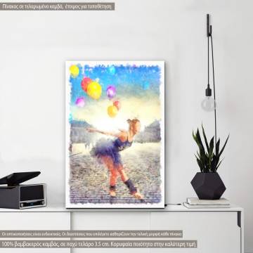Canvas print Dancer with colorful  balloons watercolor
