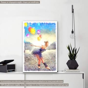 Πίνακας σε καμβά Dancer with colorful balloons watercolor