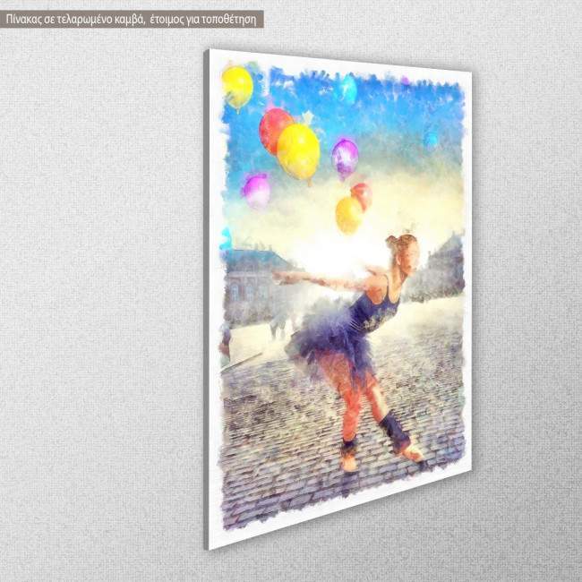 Πίνακας σε καμβά, Dancer with colorful balloons watercolor, κοντινό