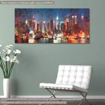Canvas print Manhattan skyline painting, panoramic
