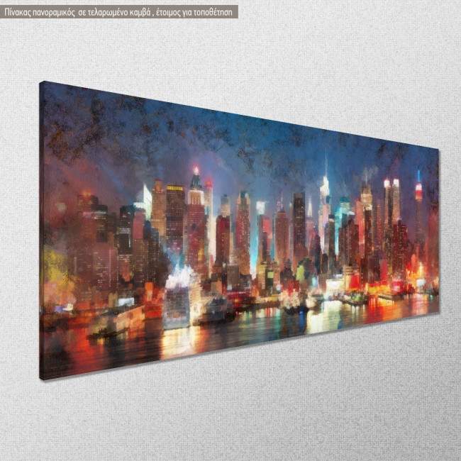 Canvas print Manhattan skyline painting, panoramic, side