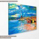Canvas print Lighthouse and boats, side