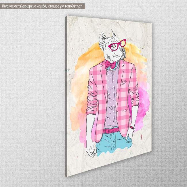 Canvas print Pitbull hipster, side