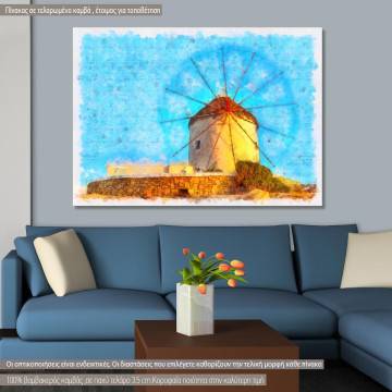 Canvas print Windmill Mykonos watercolor