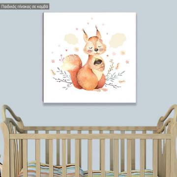 Πίνακας παιδικός σε καμβά Baby squirrel