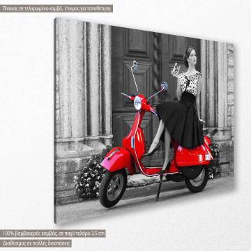 Πίνακας σε καμβά Βέσπα, A lady with a red vespa 2