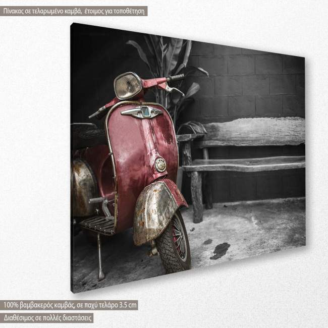 Canvas print Old vespa grayscale, side
