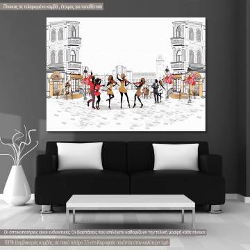 Canvas print Female musicians with dancers