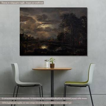 Canvas print  Moonlit landscape with bridge, Aert van der Neer