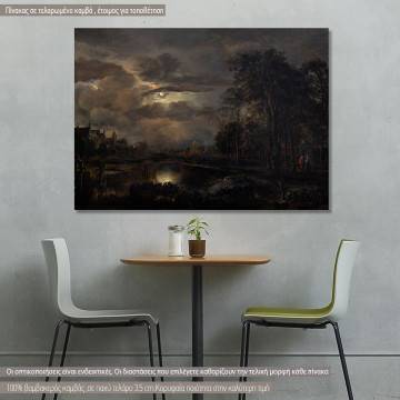 Πίνακας ζωγραφικής  Moonlit landscape with bridge, Aert van der Neer, αντίγραφο σε καμβά