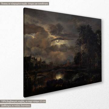 Canvas print  Moonlit landscape with bridge, Aert van der Neer 2