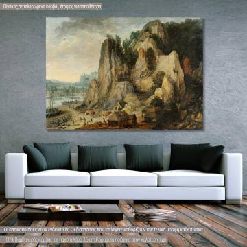 Πίνακας ζωγραφικής  Mountainous river landscape with mining works, Lucas van Valckenborch, αντίγραφο σε καμβά