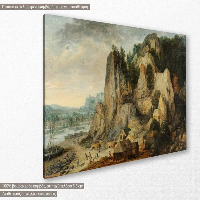 Canvas print  Mountainous river landscape with mining works, Lucas van Valckenborch, side