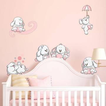 Kids wall stickers Pink bunnies, large set 2