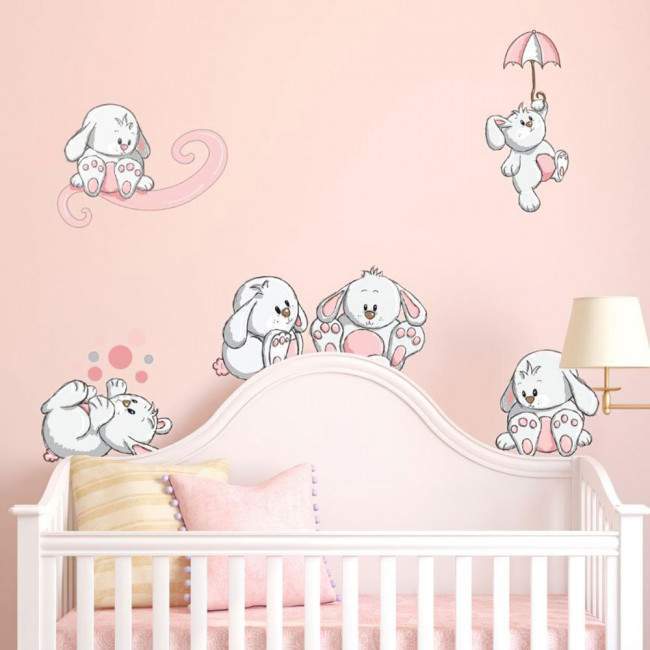 Kids wall stickers Pink bunnies, large set