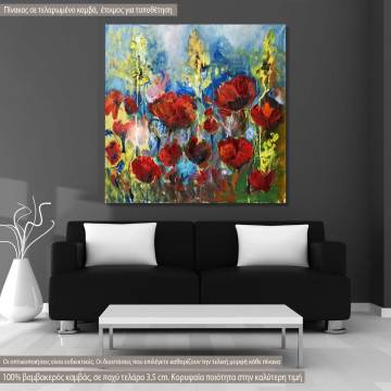 Πίνακας σε καμβά Παπαρούνες, Red spring poppy