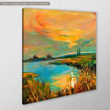 Canvas print boat, Sunset over lake I 2