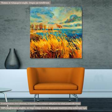 Canvas print boat, Sunset over lake II
