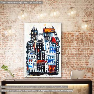 Πίνακας σε καμβά αφηρημένος, Abstract painting of city buildings