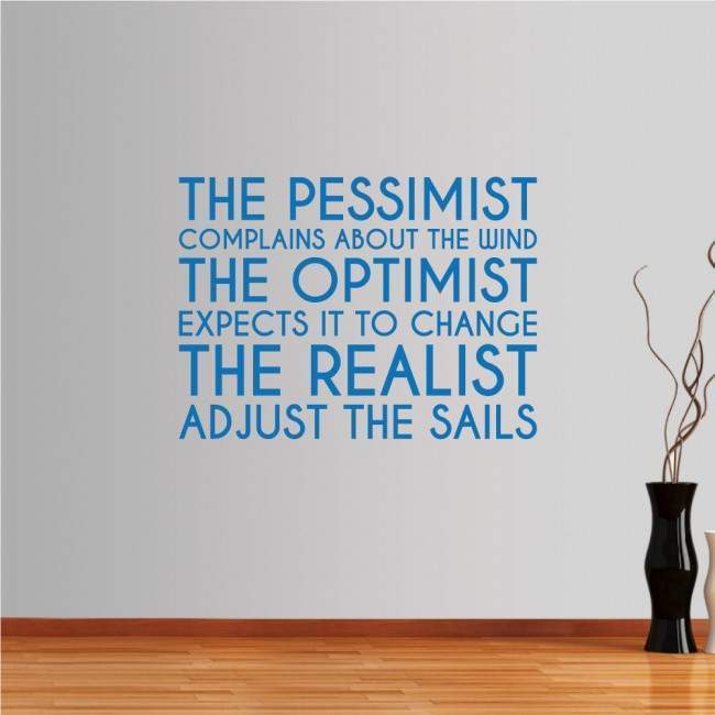 Wall stickers phrases. The pessimist , the optimist, the realist