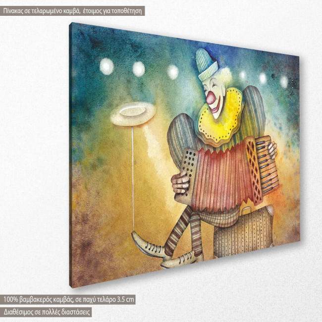 Πίνακας σε καμβά Clown with accordion, κοντινό