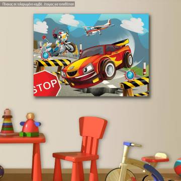 Πίνακας παιδικός σε καμβά Speeding car