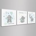 Kids canvas print First we was just us, little elephant, hearts and stars,  3 panels